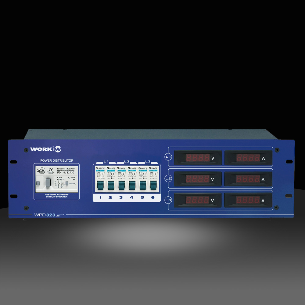 WORK WPD 323 STUV 1x CEE 32A in, 1x CEE 32, 6x Schuko out, 3 HE